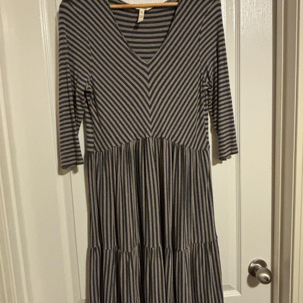 Matilda Jane Black and Gray Striped Long Sleeve Dress